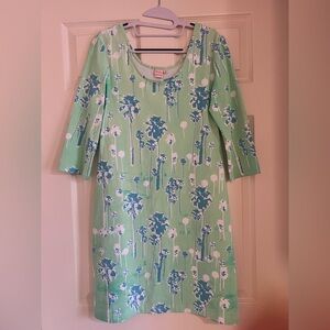 PERSIFOR Smooth Stretch Palm Tree Print Scoop Neck Made In USA Dress Size M